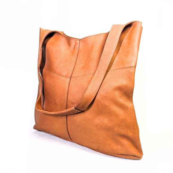 Raven + Lilly Camel Genuine Leather Shoulder Tote Bag - Picture 1 of 6